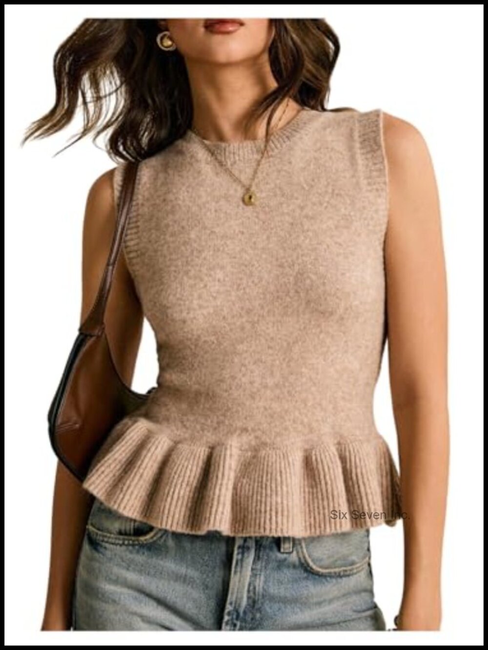 Ruffle Hem Peplum Knit Sweater Vest Cropped Tank Top Office Casual